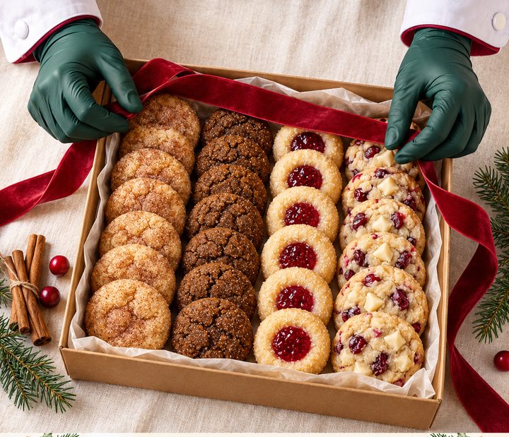 The Cozy Spice Box: snickerdoodles, molasses spice, jam thumbprints and cranberry cookies